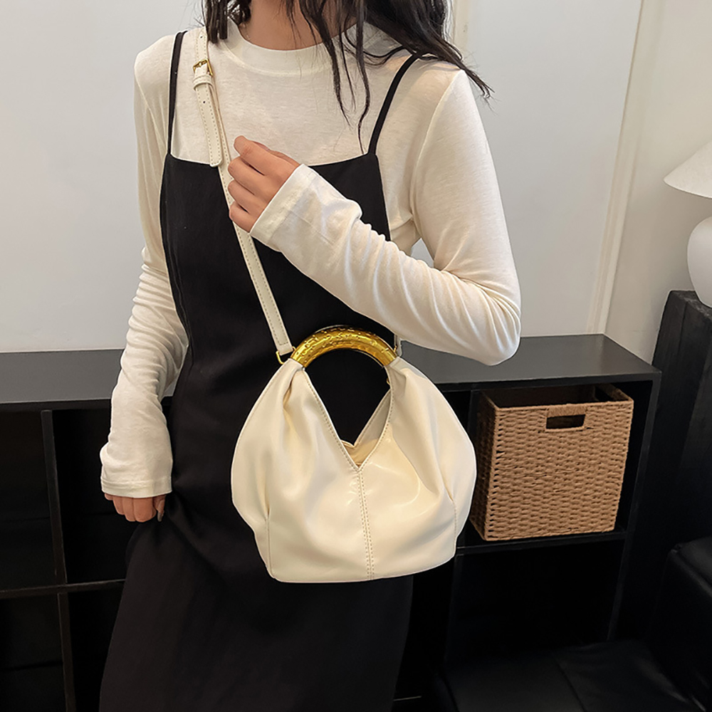 Luxury Bags 2026 Trends - Damen Kleine Lederhandtasche mit Goldgriff Retro