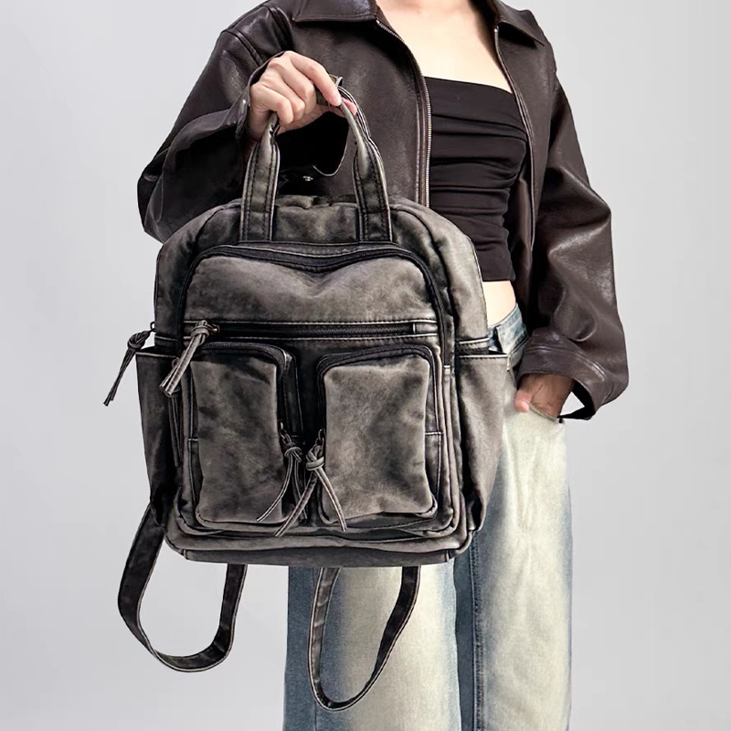 Luxury Bags Vintage - Luxuriöse, weiche, gewaschene Pu-Leder-Rucksäcke, trendige College-Taschen