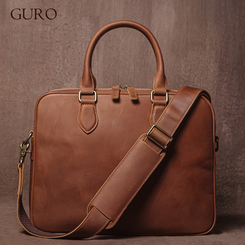 Luxury Bags Vintage - GURO Männer Crazy Horse Rindsleder Aktentasche
