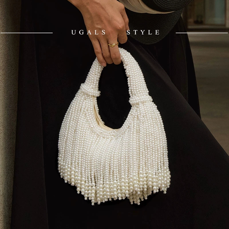 Luxury Bags Collection - Designer-Clutch mit Perlengriff für Abendveranstaltungen, Luxuriöse