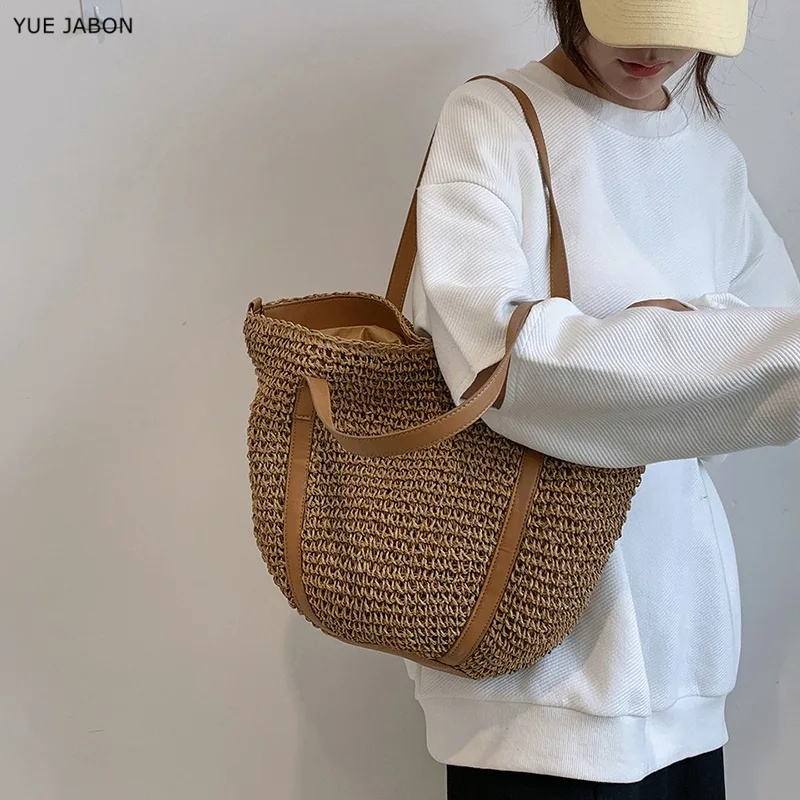 Luxury Bags For Summer - Lässige Damen-Umhängetaschen, luxuriöse Hasp-Strohtaschen, gewebte Hobo-Handtaschen